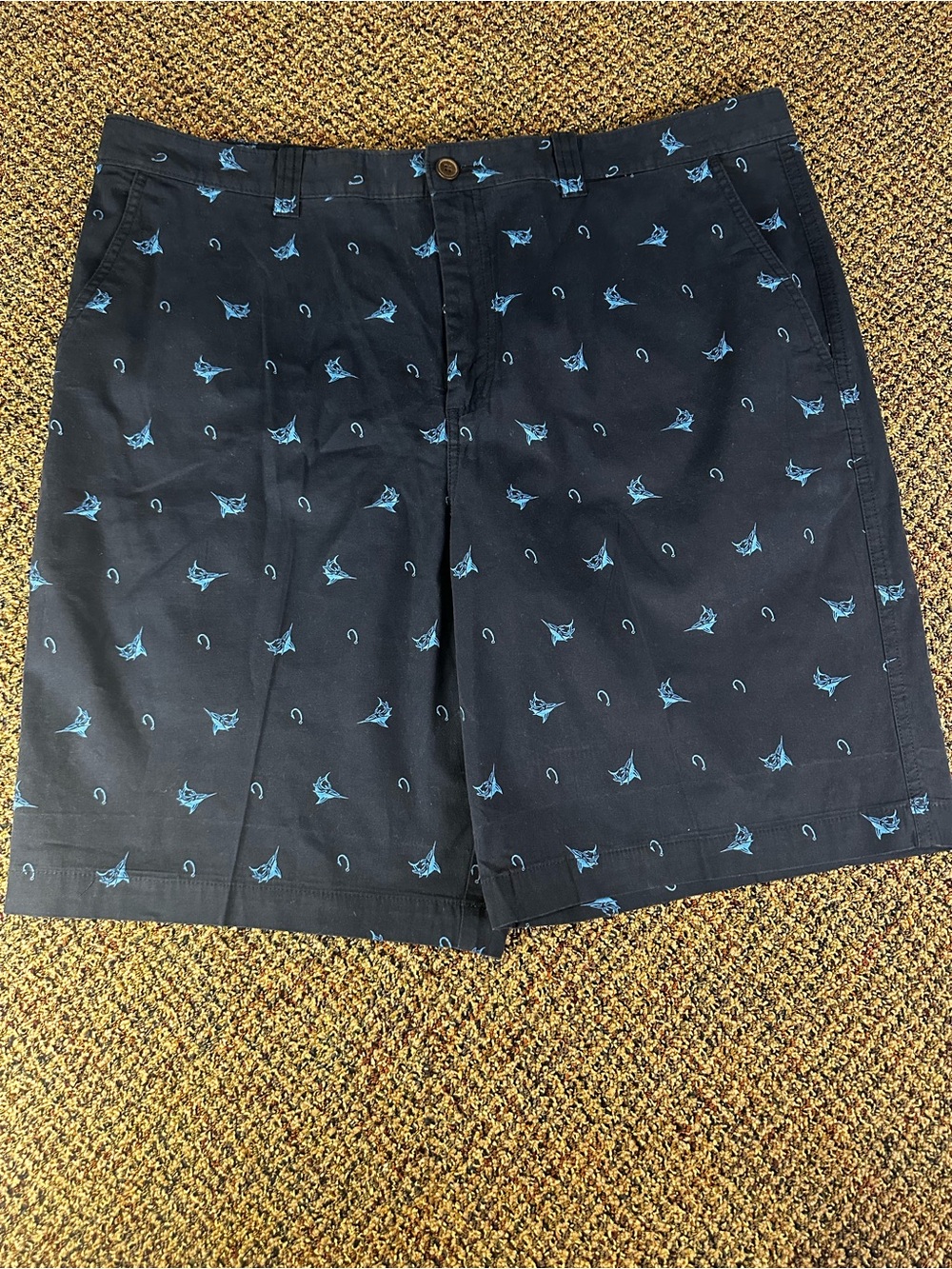 Magellan Outdoors Navy Shorts with Light Blue Fish
